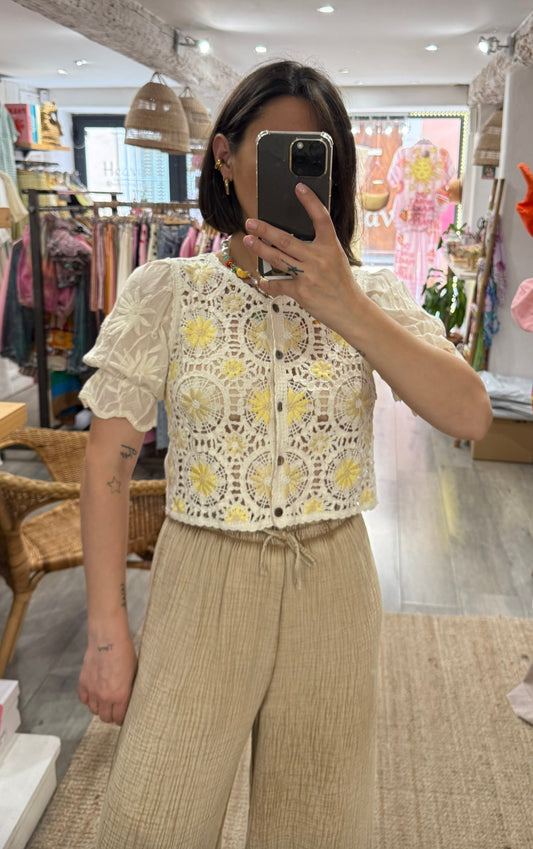 TOP CROCHET FLEUR JAUNE