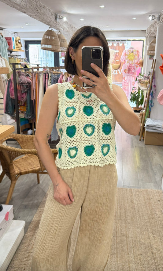 TOP CROCHET VERT / ÉCRU