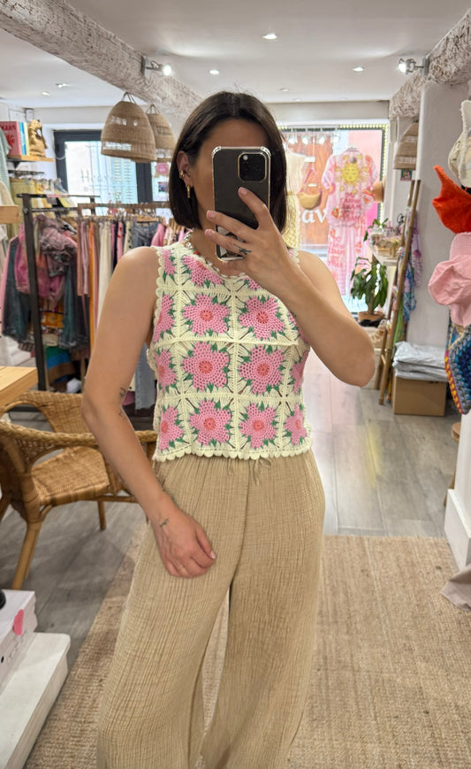 TOP CROCHET ROSE/VERT