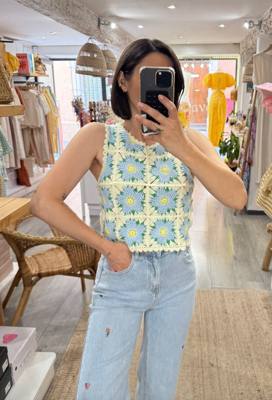TOP CROCHET BLEU/JAUNE