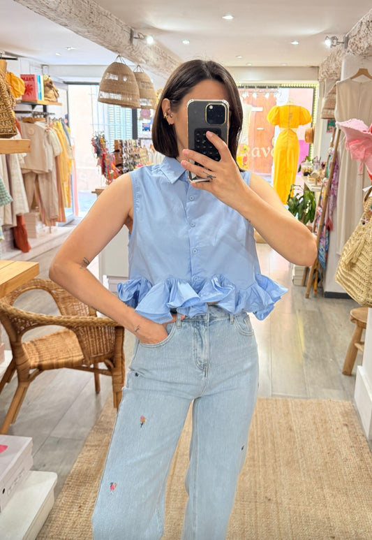 TOP VOLANT BLEU