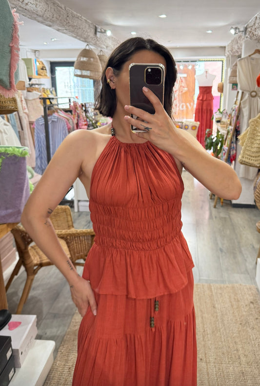 TOP PERLE LIN TERRACOTTA