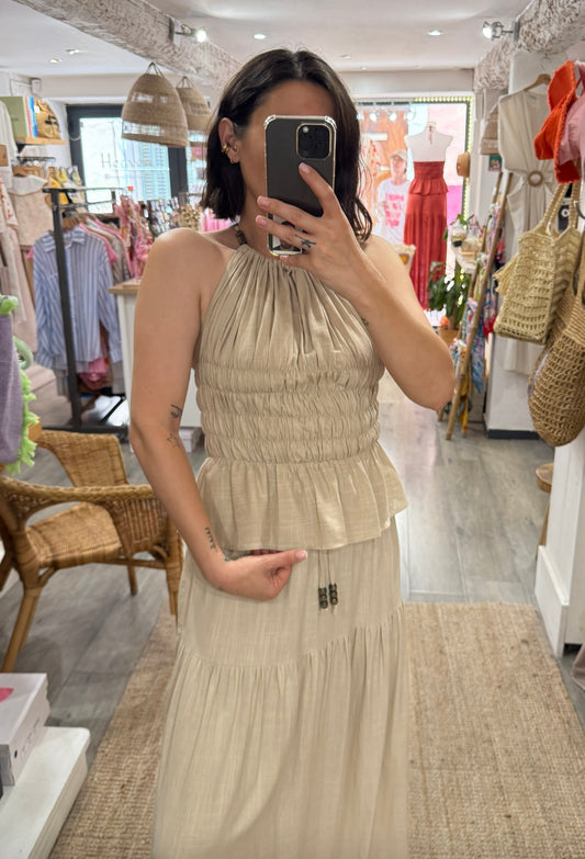 TOP PERLE LIN BEIGE