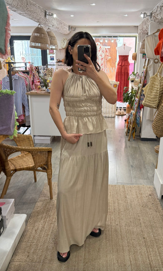 JUPE PERLE LIN BEIGE