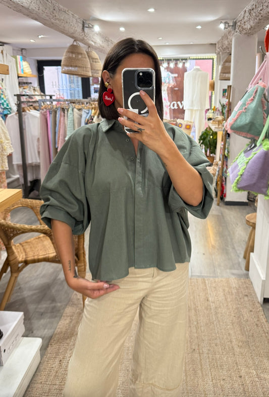 CHEMISE MANCHES BALLON KAKI