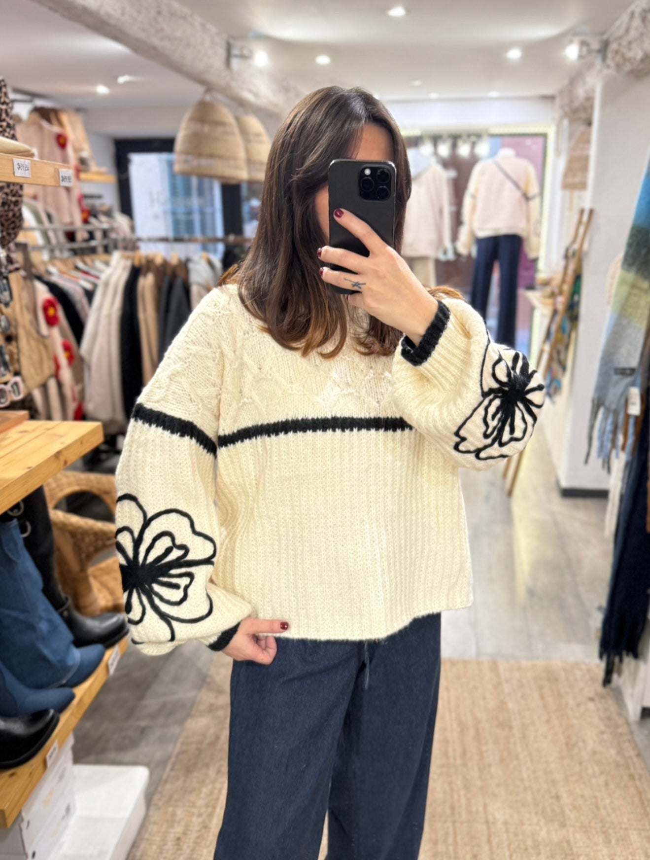 PULL MAILLE MANCHES FLEURS