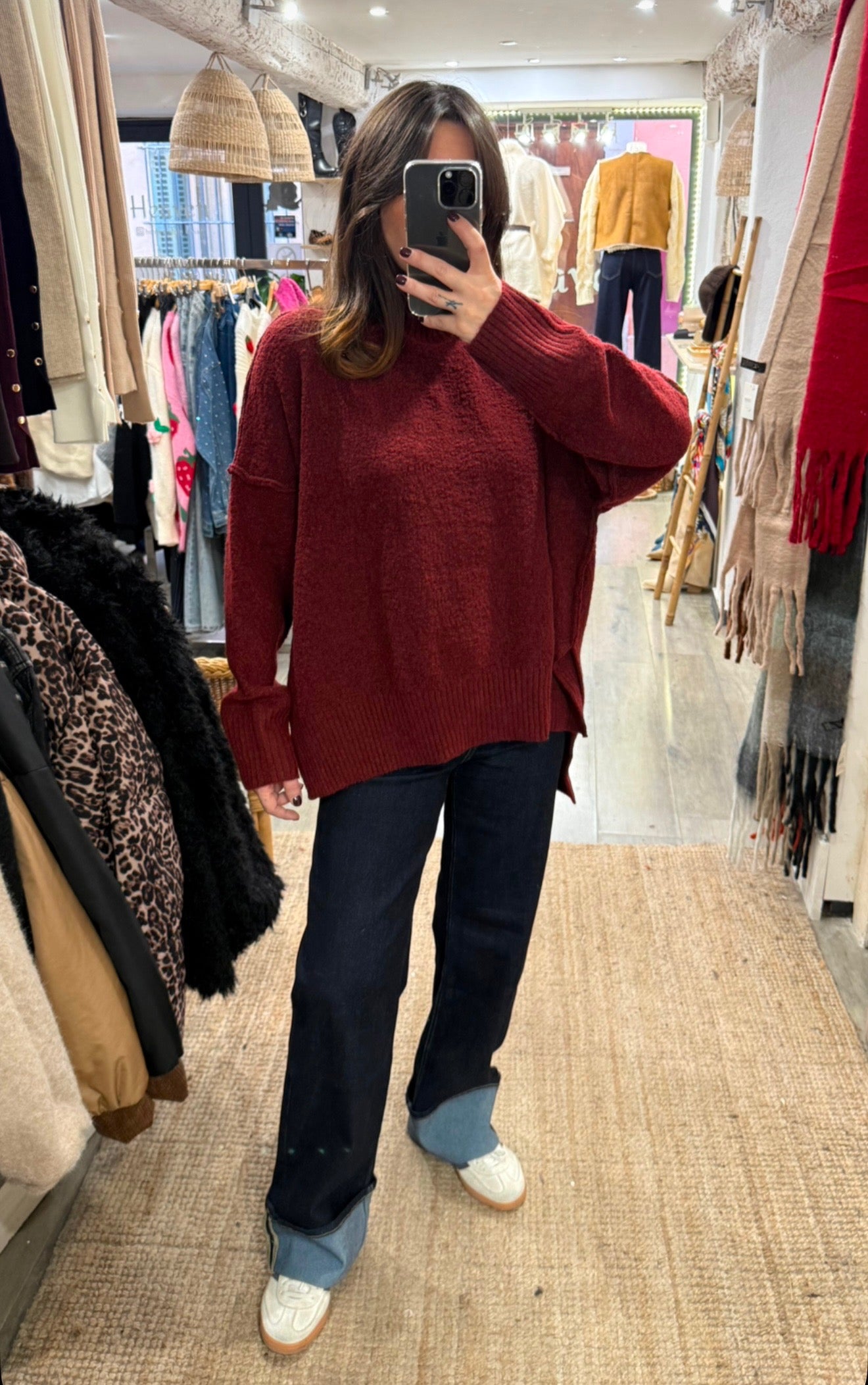 PULL OVERSIZE LONG BORDEAUX